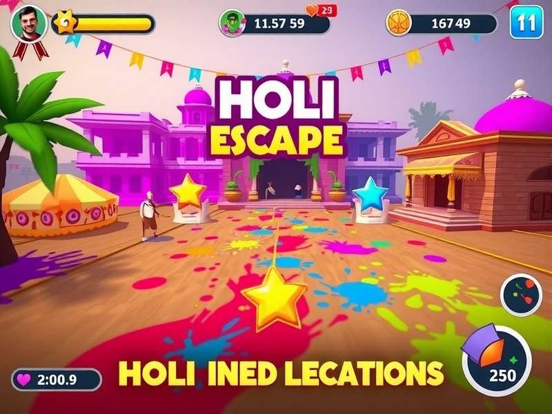 Holi Bliss Escape multiplayer mode showing group celebration