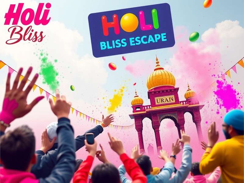 Holi Bliss Escape gameplay showing colorful festival celebration
